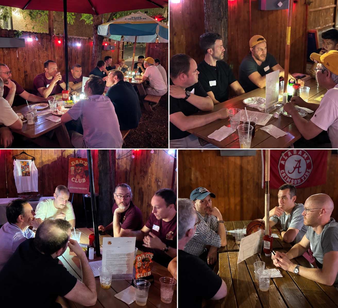 Collage of Dad’s Club members talking in small groups at a gathering